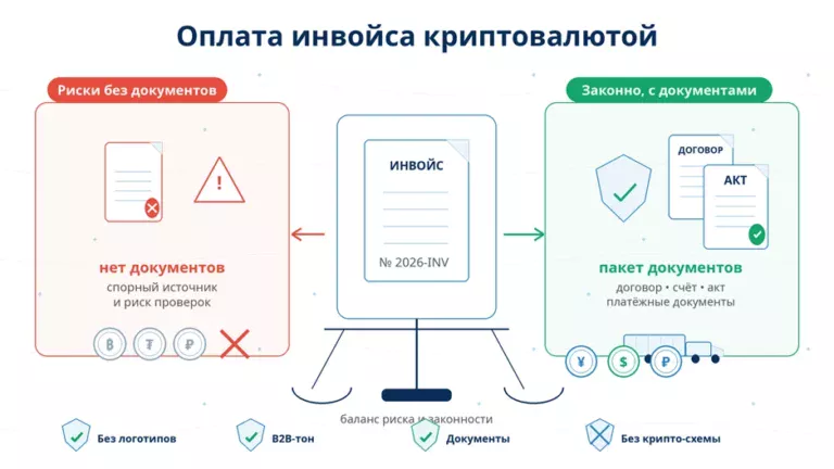 Оплата инвойса криптовалютой: риски для бизнеса и как получить закрывающие документы